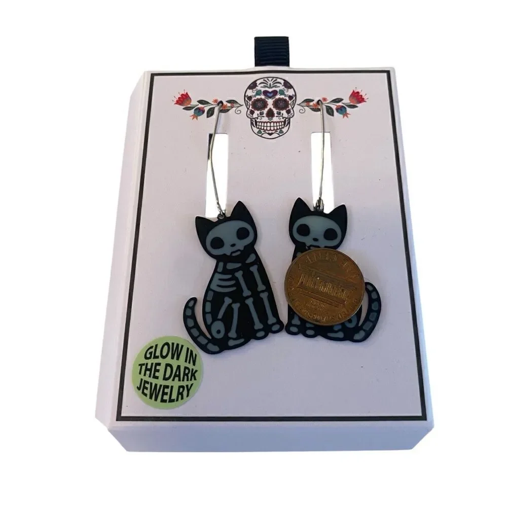 Bella•Jack Glow In The Dark Cat Skeleton Earrings.